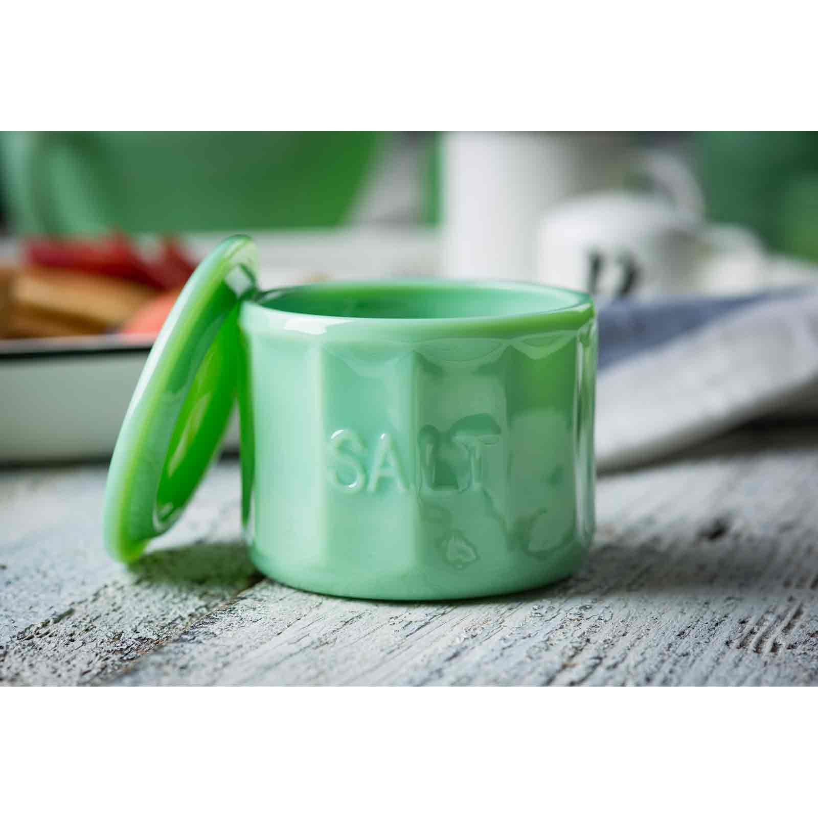 Jadeite Glass Collection Salt Cellar With Lid